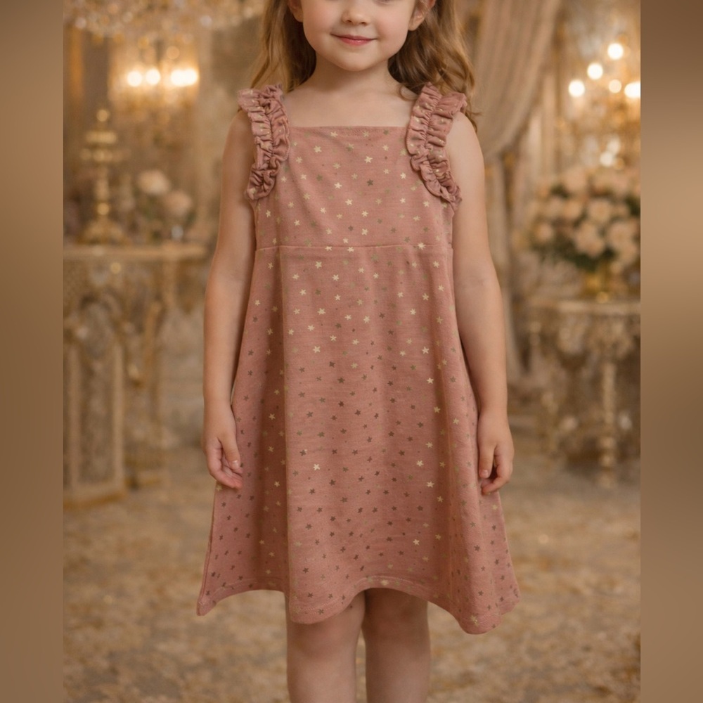 2 PC Rachel Zoe Girls Pink Gold Star Dress+Matching Bow Headband Set Sz 5T NWT